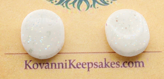 White Iridescent Oval Studs