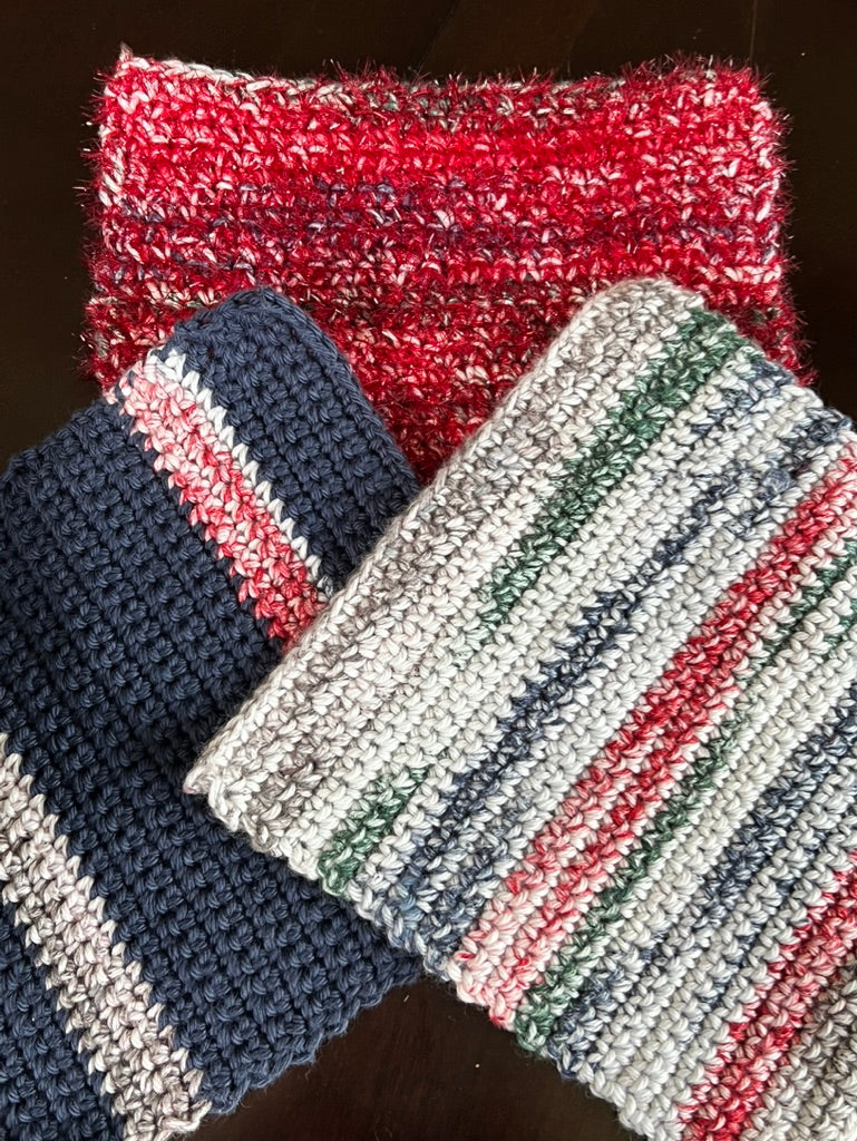🧶 Grandma’s 3‑Piece Washcloth Set — 2 Cotton + 1 Scrubby