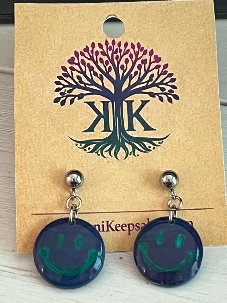 Blue Smiley Face Clay Earrings