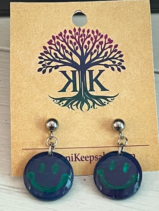 Blue Smiley Face Clay Earrings