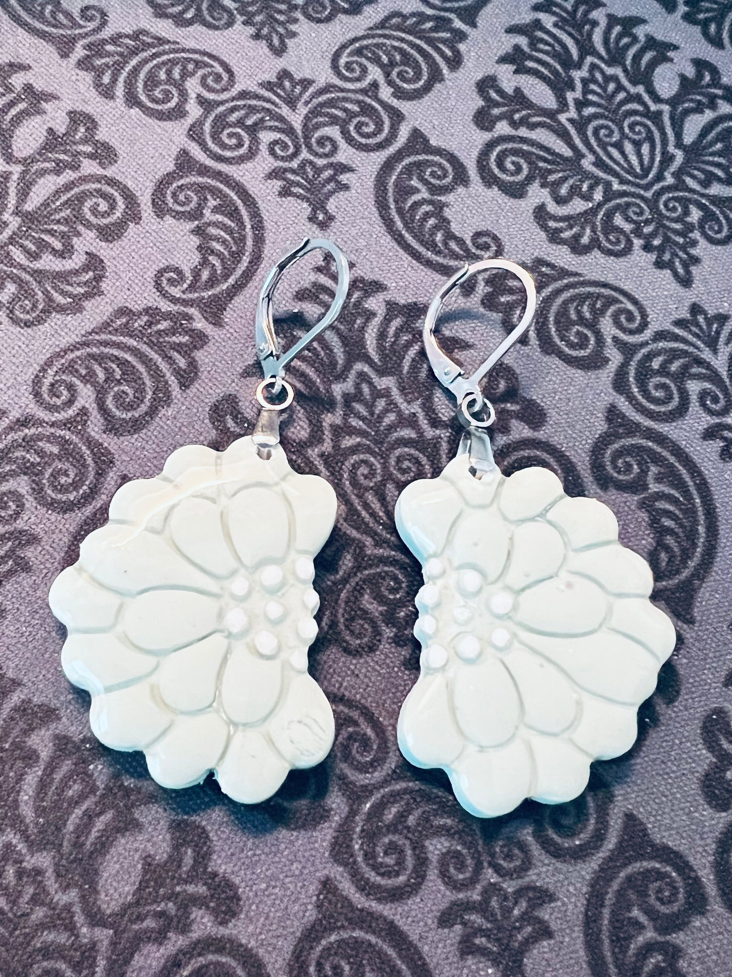 Soft Green Floral Dangle Earrings