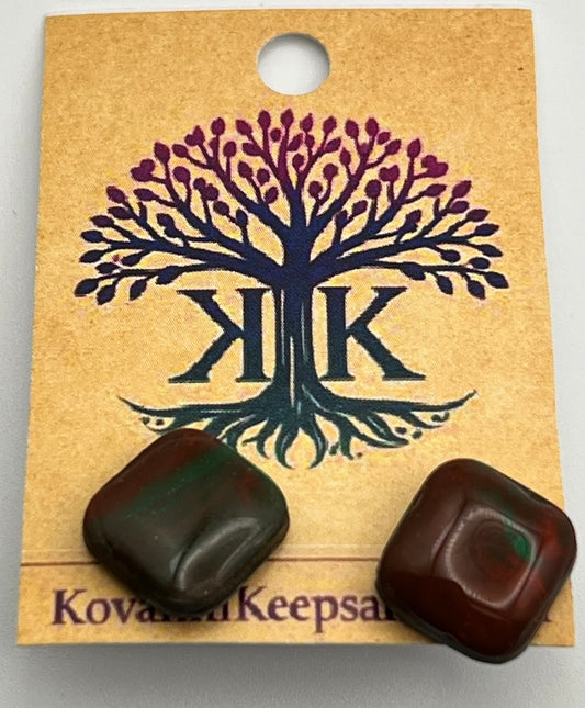 Reddish‑Brown & Green Marbled Square Clay Studs