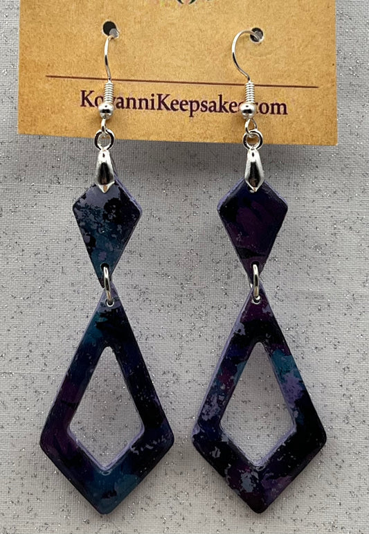 Purple‑Blue Marbled Geometric Dangle Earrings