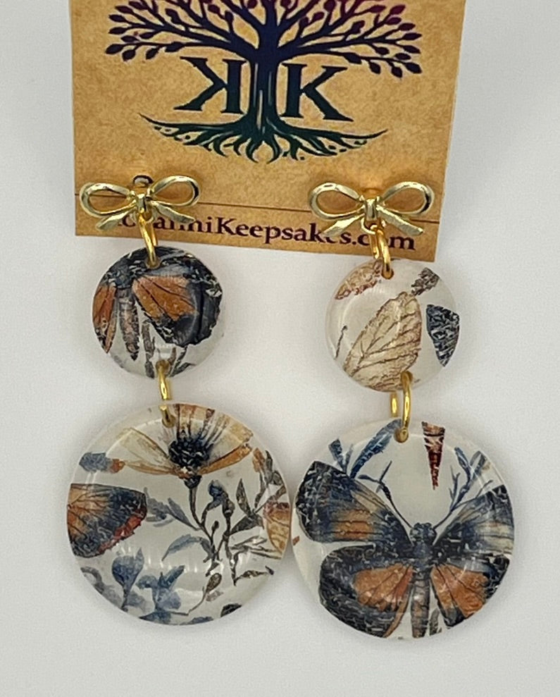 Butterfly & Botanical Double‑Circle Earrings