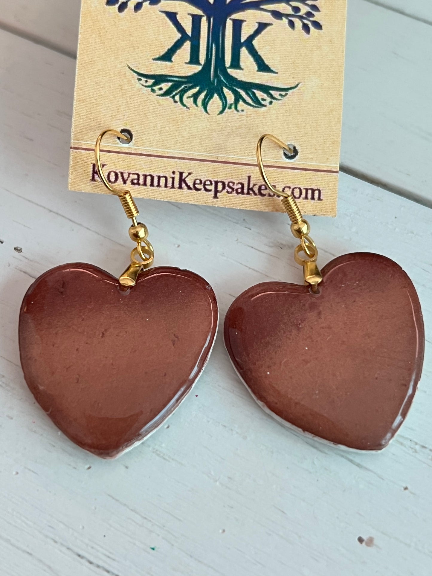 Brown Heart Clay Earrings