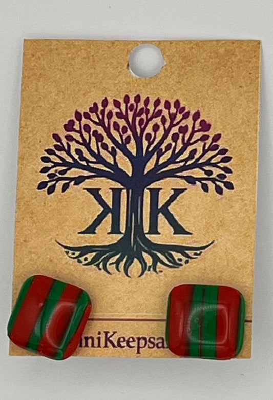 Red & Green Striped Clay Stud Earrings