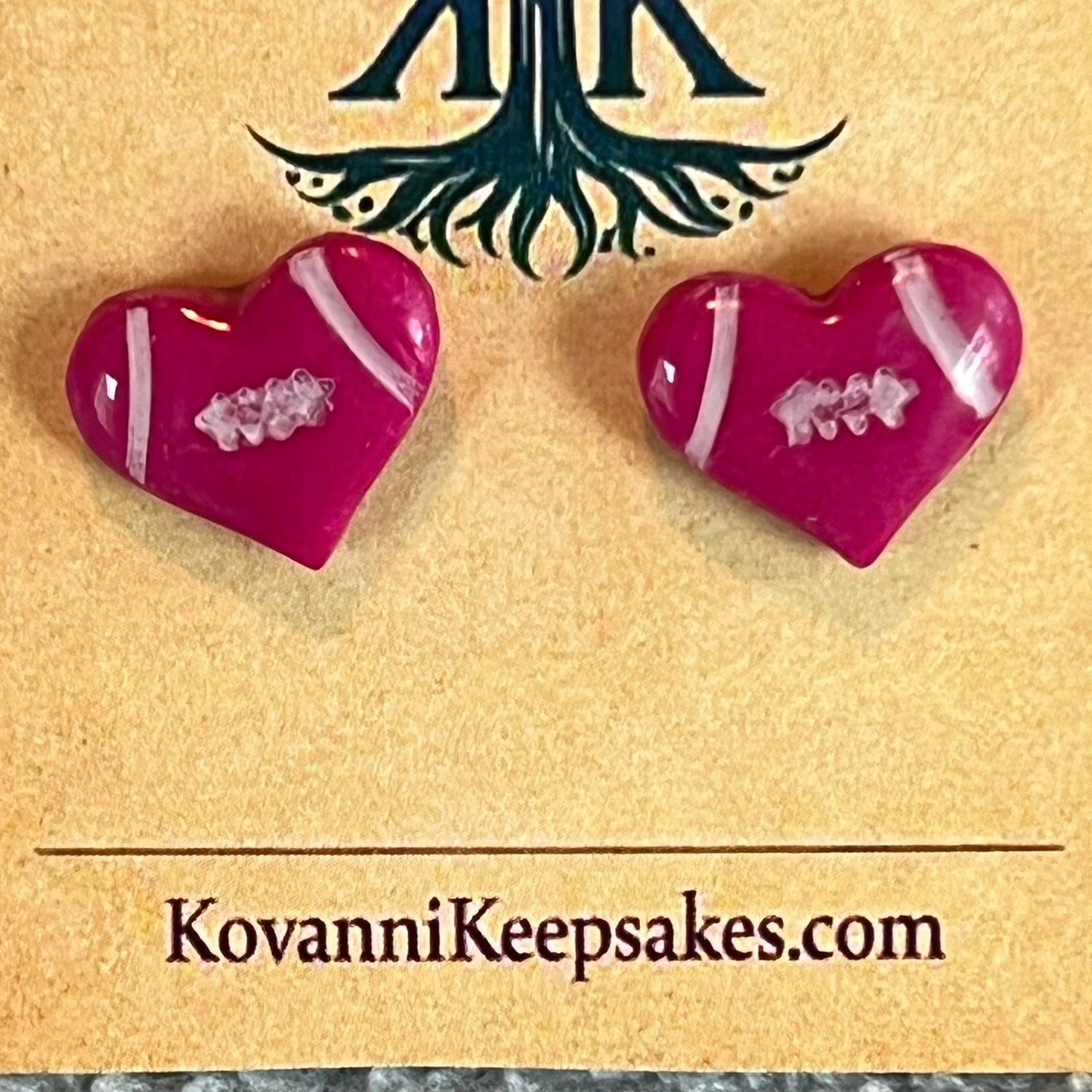 Pink Football Heart Studs