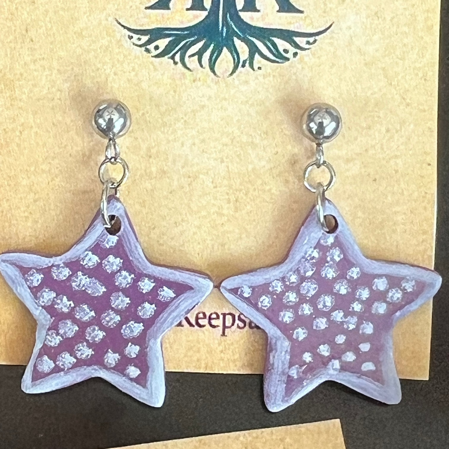 Handcrafted Striped Star Clay Earrings