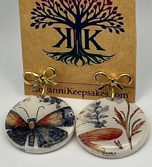 Butterfly & Botanical Round Earrings