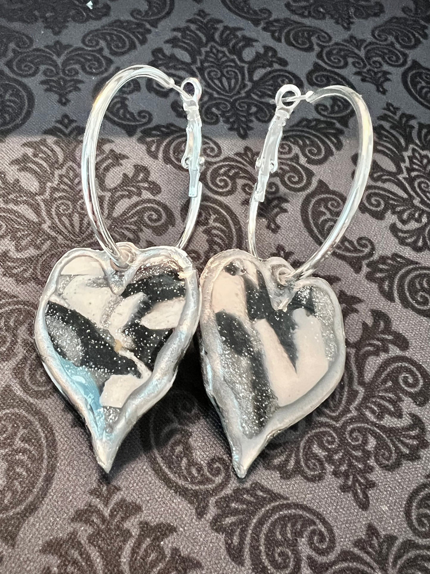 Black & White Abstract Heart Hoop Earrings