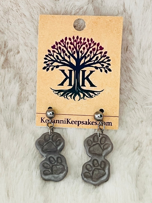 Gray Chrome Paw Print Clay Earrings