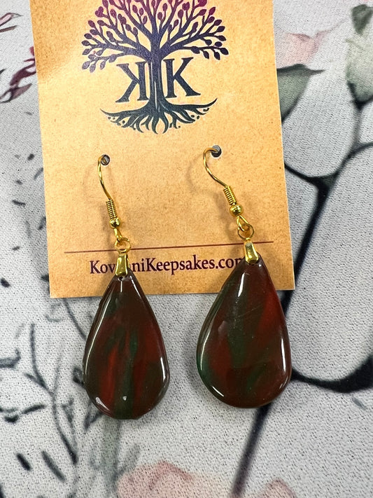 Red & Green Marbled Teardrop Earrings