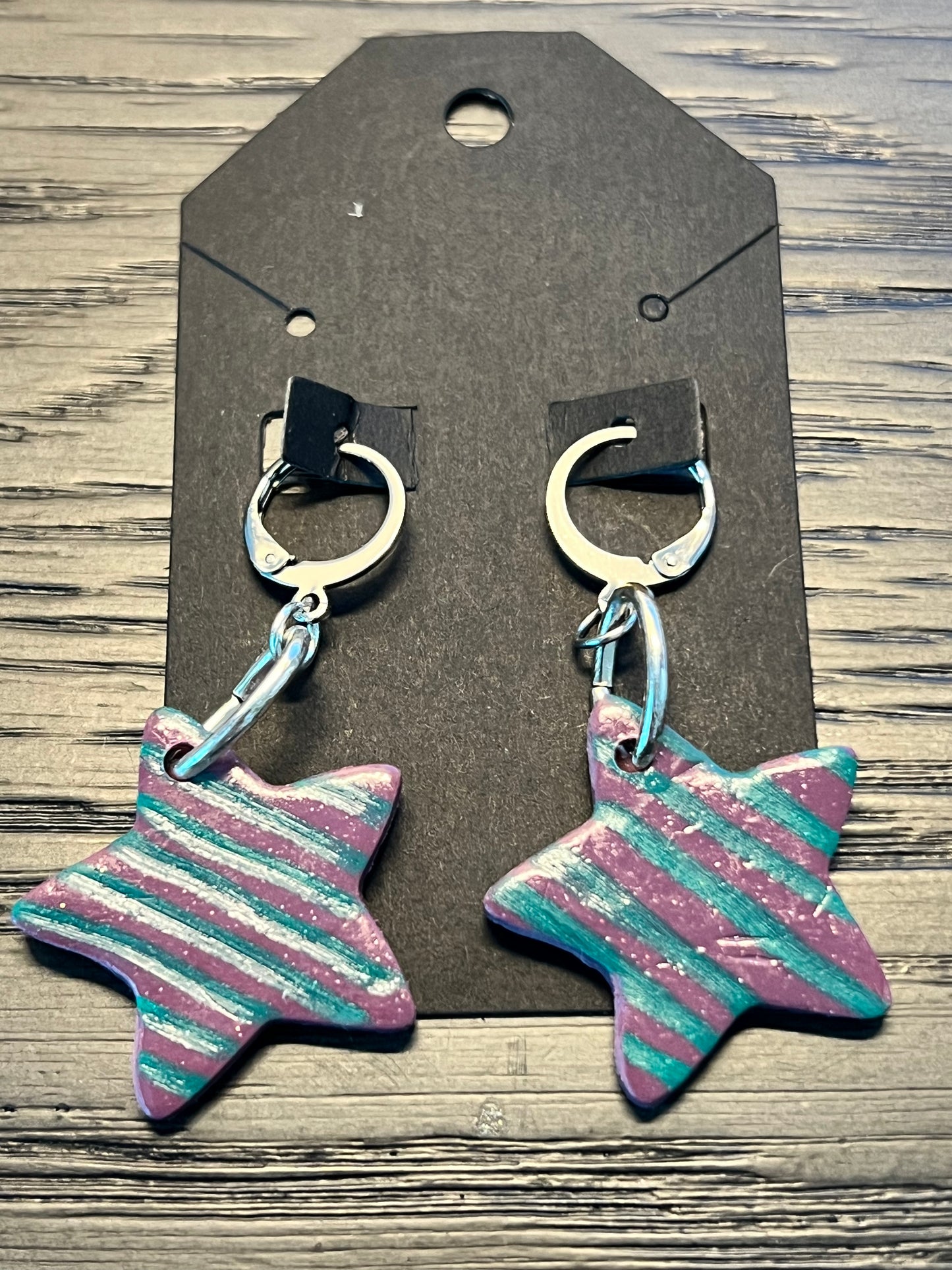 Handcrafted Striped Star Clay Earrings