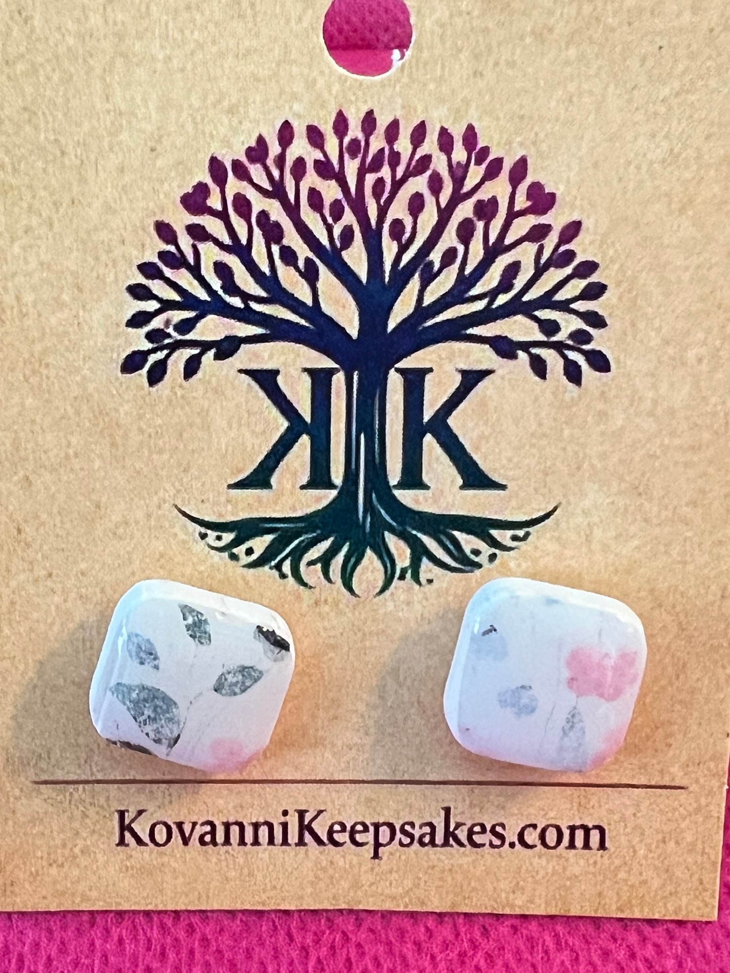 White & Soft Pink‑Blue‑Green Floral Square Stud Earrings