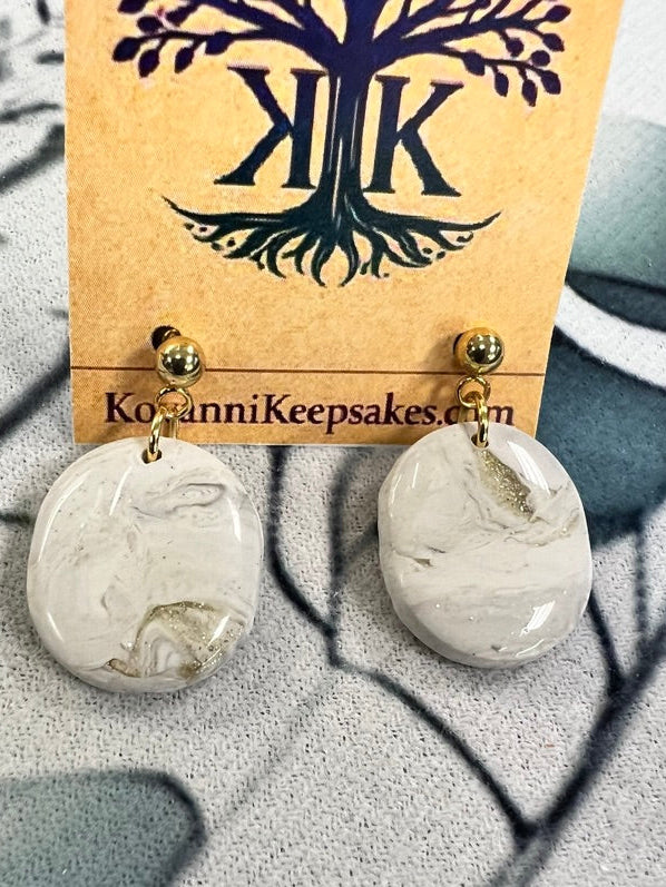 White & Gray Marbled Round Earrings