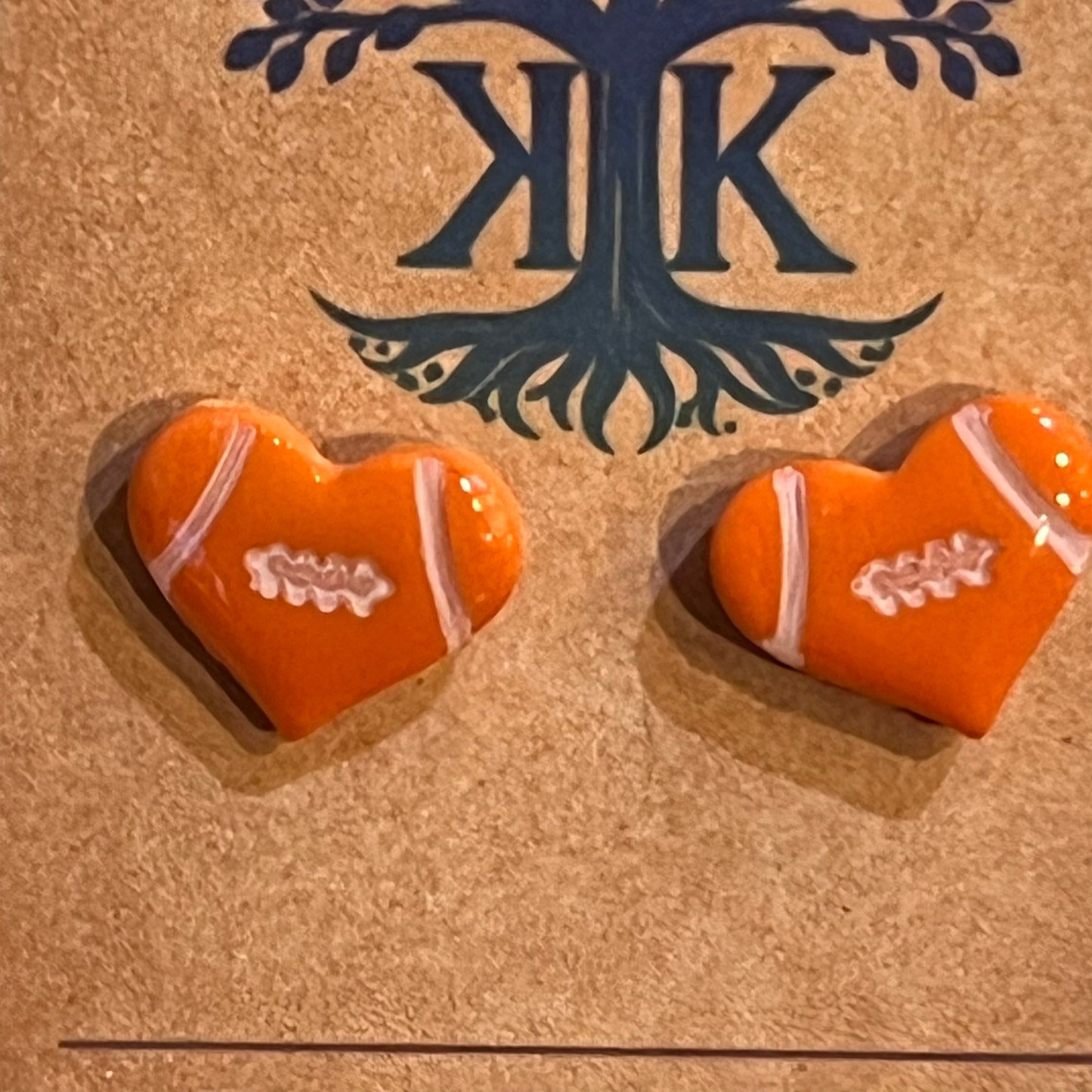 Orange Football Heart Stud Earrings