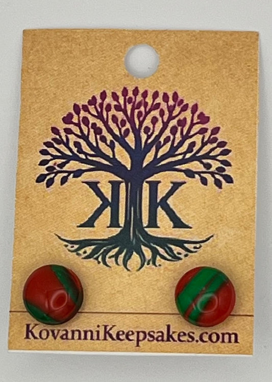 Red & Green Striped Clay Stud Earrings