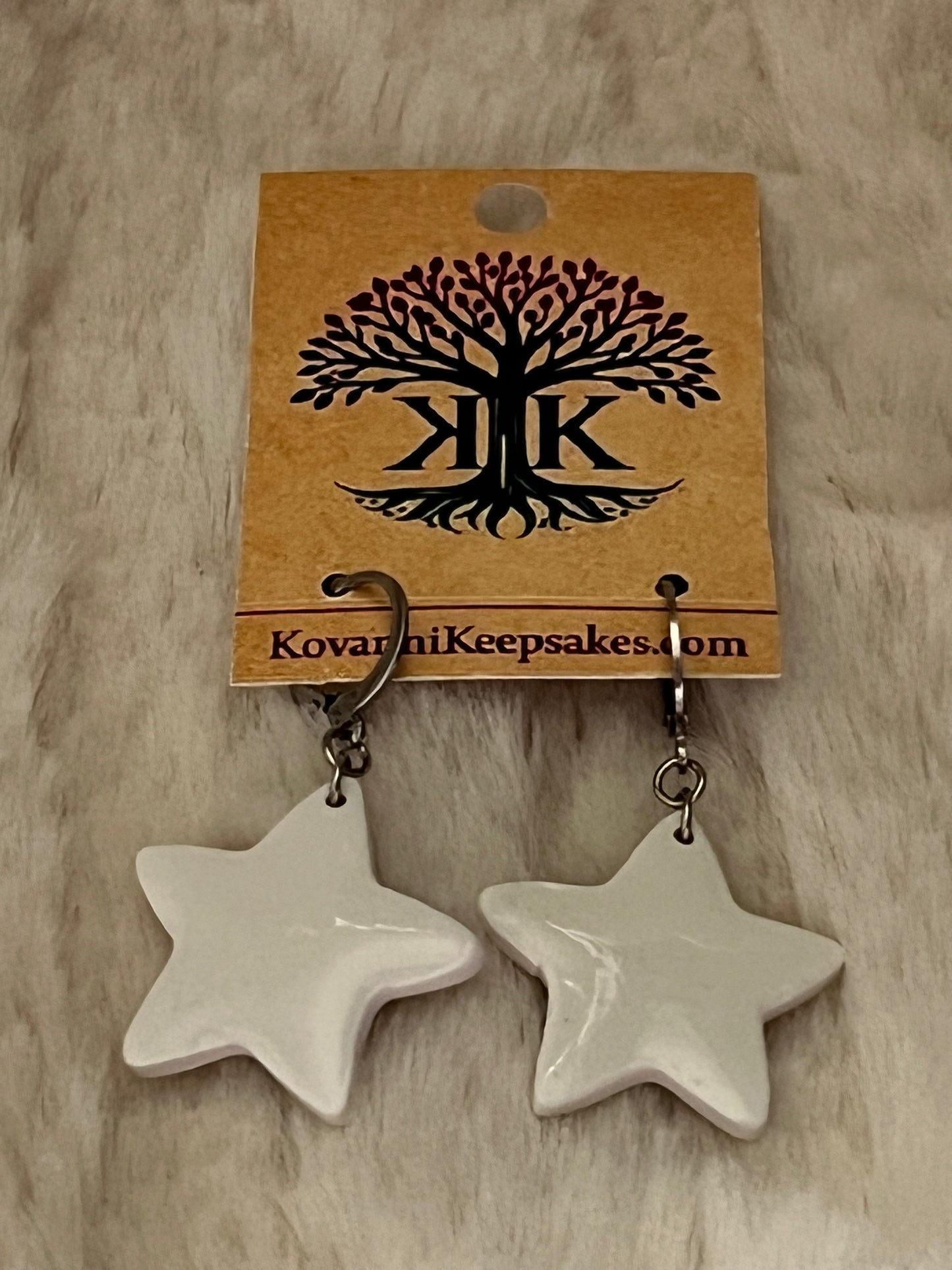Glossy White Star Clay Earrings