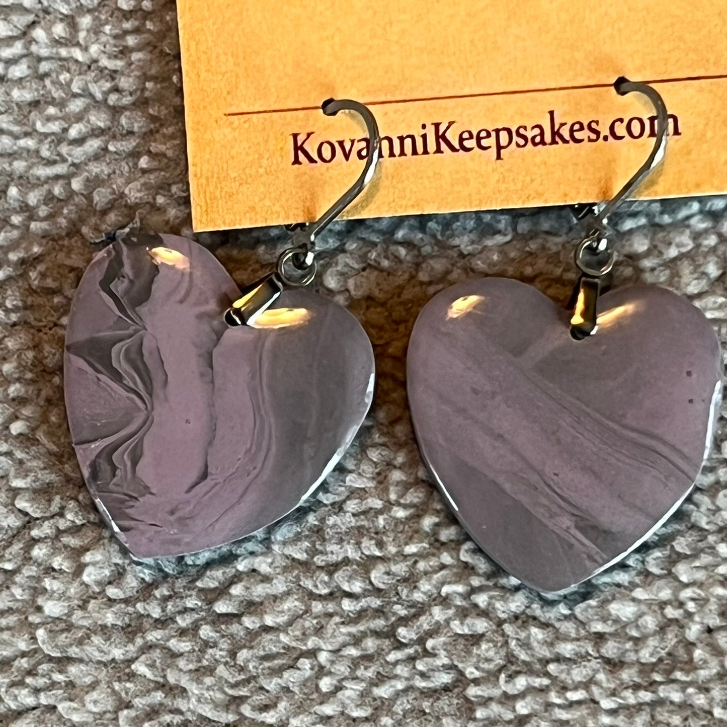 Lilac & Gray Heart Dangle Earrings