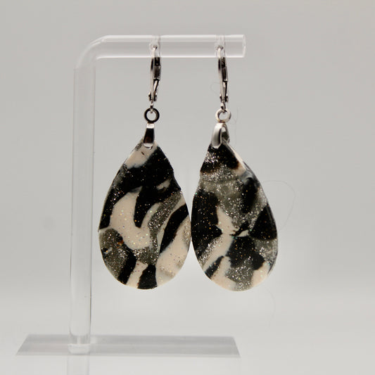 Black & White Marbled Glitter Teardrops
