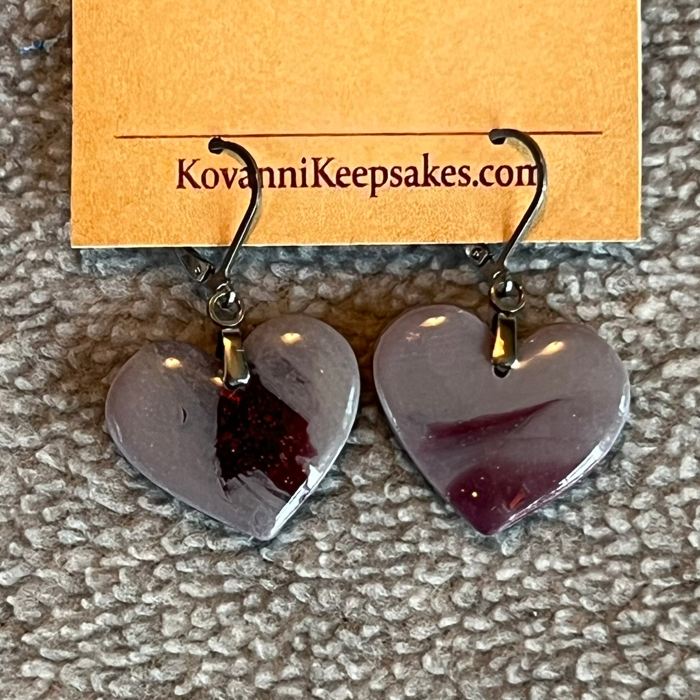Lilac & Deep Purple Heart Dangle Earrings