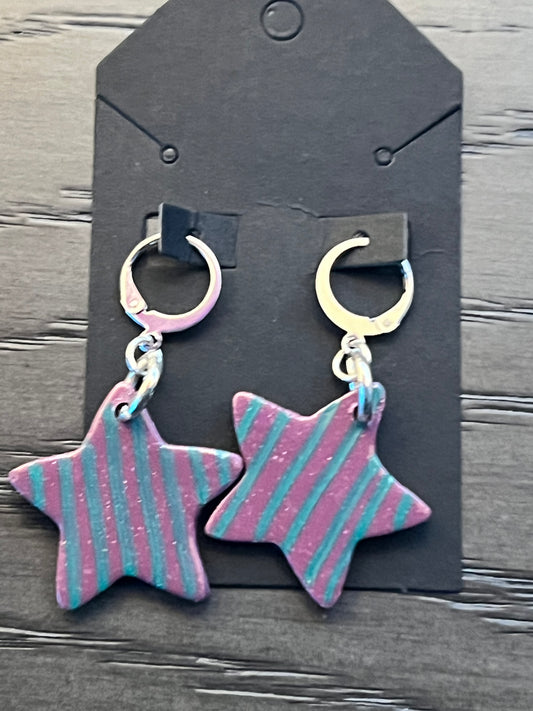 Handcrafted Striped Star Clay Earrings