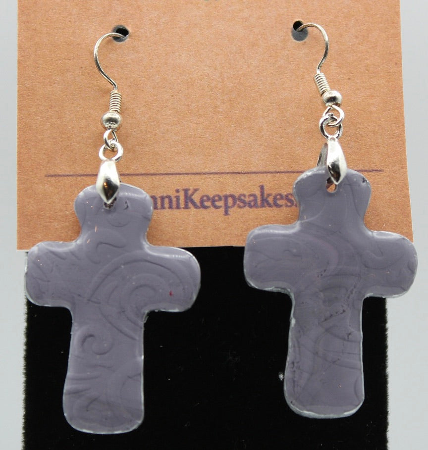 Lilac‑Gray Heart Dangle Earrings