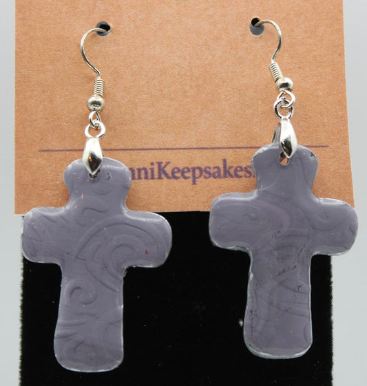 Lilac‑Gray Heart Dangle Earrings