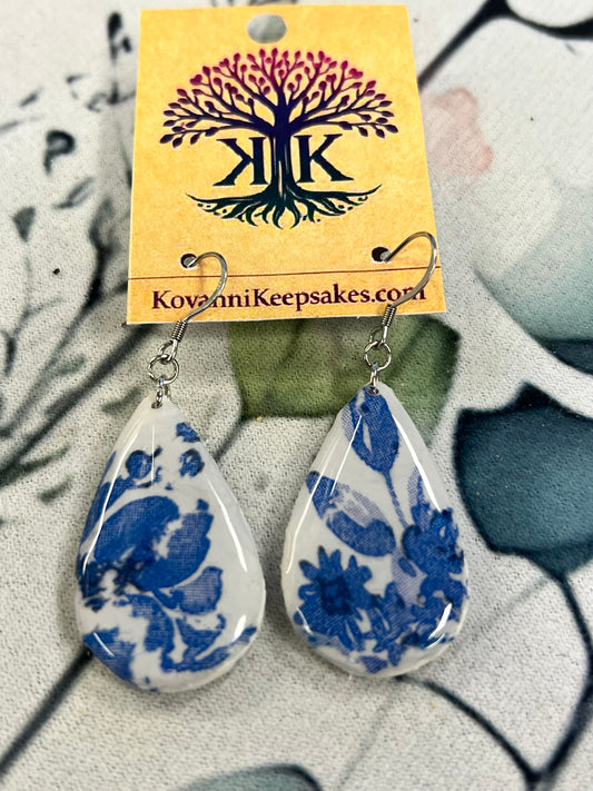 Blue Floral Teardrop Earrings