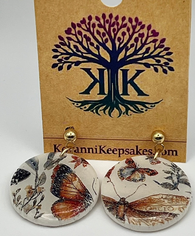 Butterfly & Botanical Round Earrings