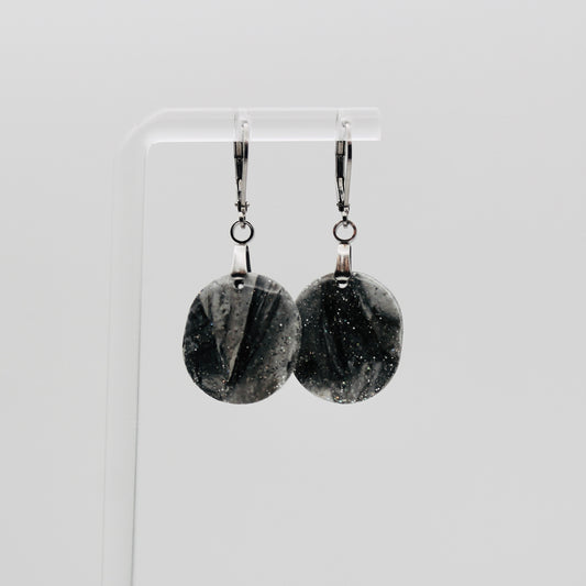 Black & Gray Marbled Oval Dangle Earrings