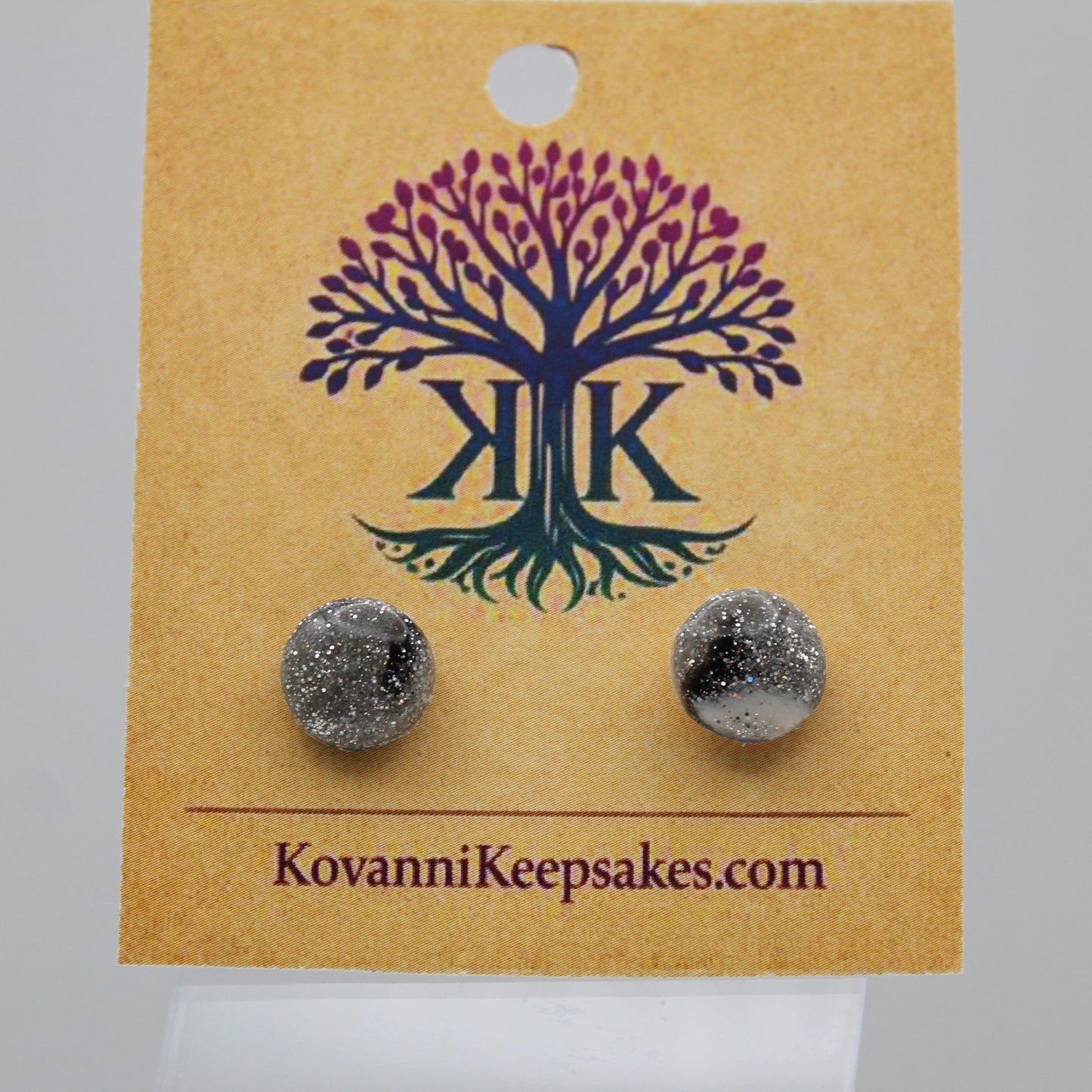 Silver & Black Glitter Stud Earrings