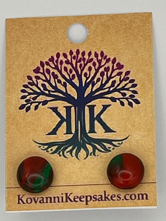 Red & Green Marbled Clay Stud Earrings
