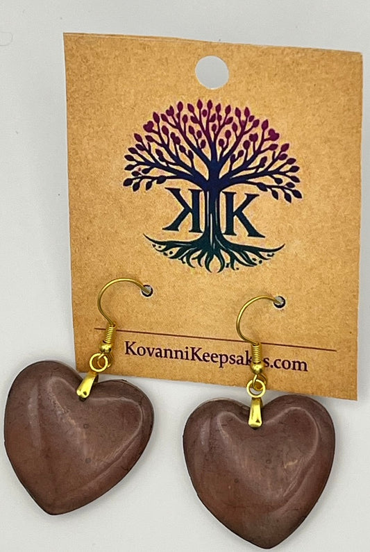 Brown Heart Clay Earrings