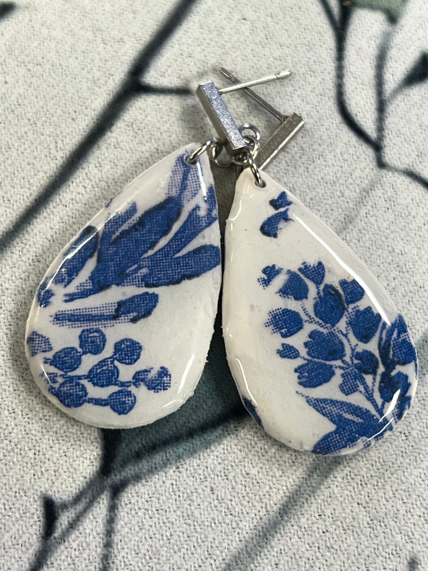 Blue Floral Teardrop Stud Earrings
