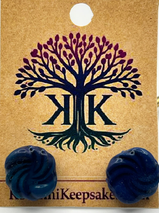 Dark Blue Swirl Clay Stud Earrings