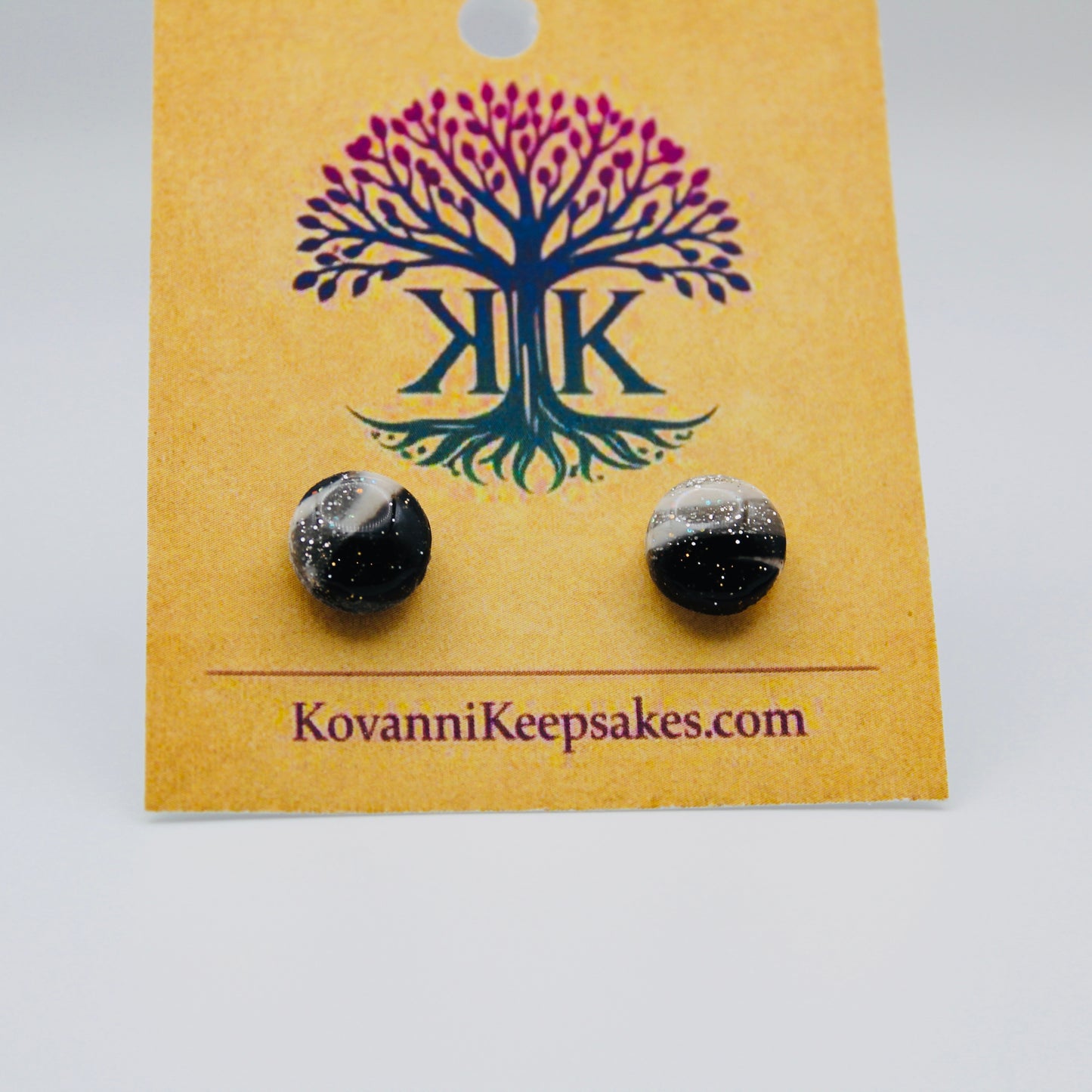 Black, White & Silver Marbled Stud Earrings