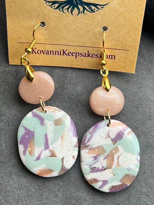 Peach & Pastel Marbled Oval Dangles