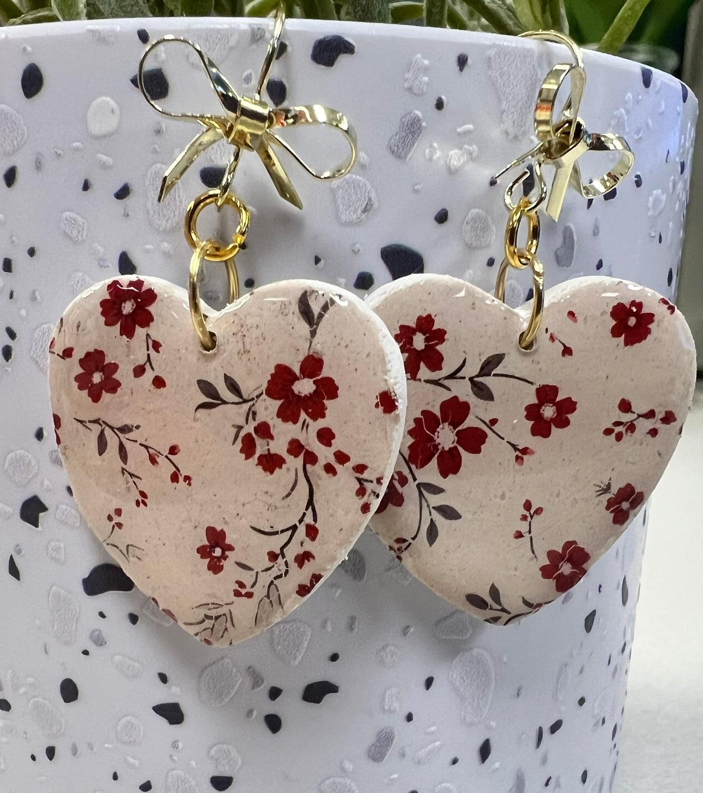 Floral Heart Polymer Clay Earrings