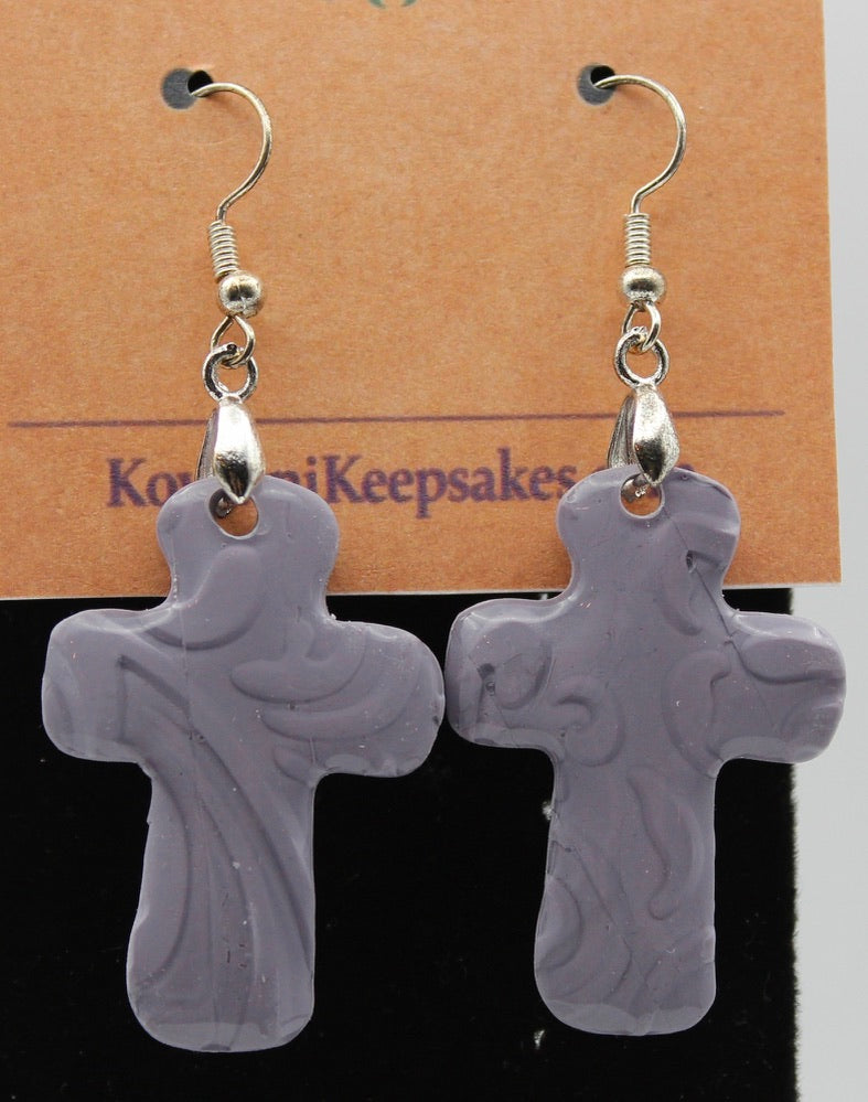Lilac‑Gray Heart Dangle Earrings