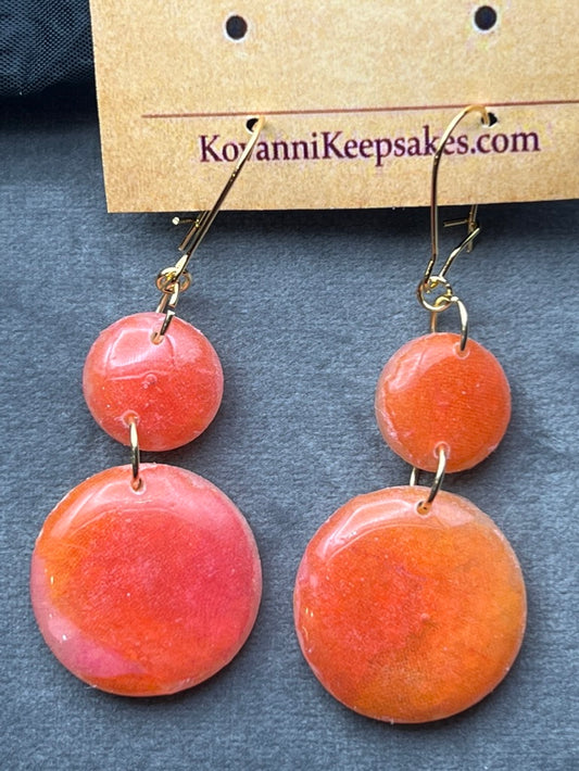 Orange & Pink Glossy Double‑Circle Dangles