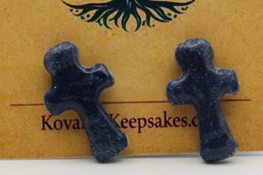 Dark Blue Glitter Cross Studs