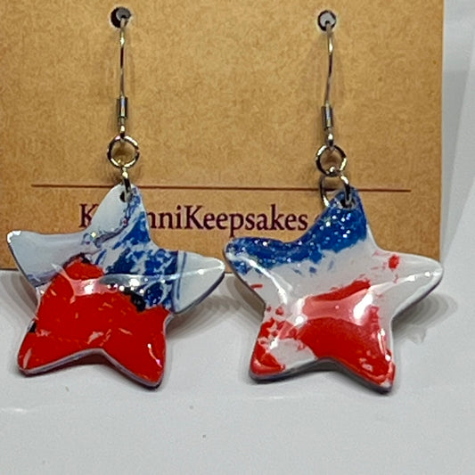 Red‑White‑Blue Marbled Star Dangles