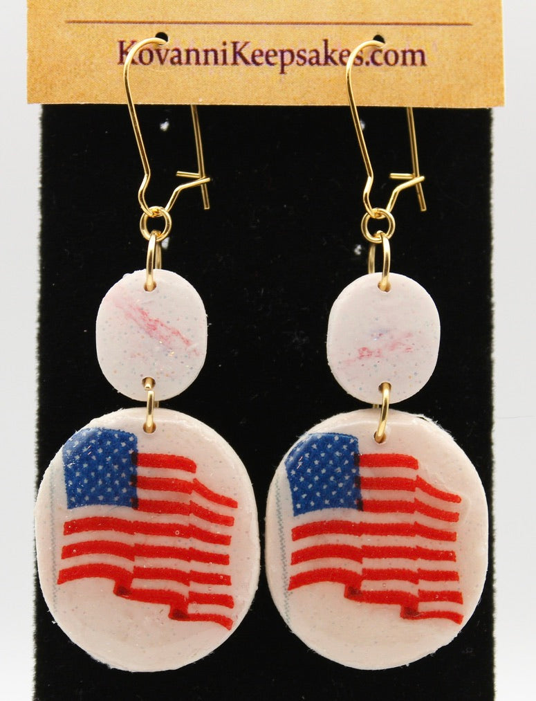 Patriotic Double‑Oval Flag Earrings