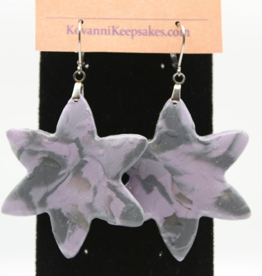 Lilac‑Gray Marbled Star Earrings