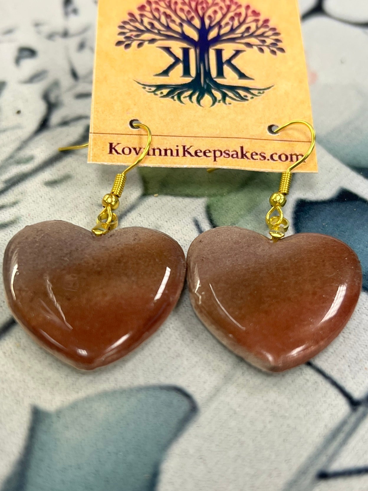 Reddish‑Brown Heart Earrings