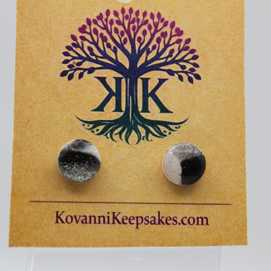 Black, White & Silver Marbled Stud Earrings