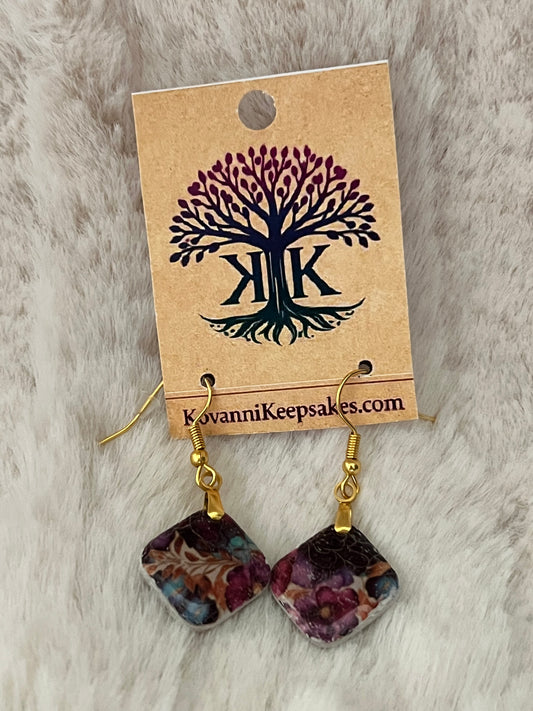 Floral Square Clay Earrings