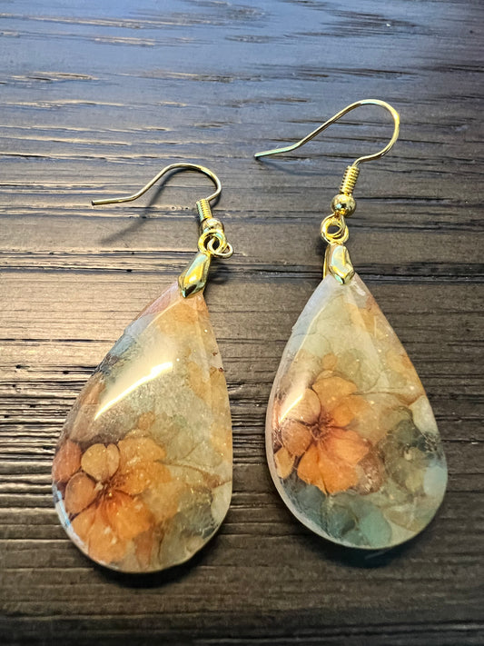 Autumn Botanical‑Image Teardrop Earrings