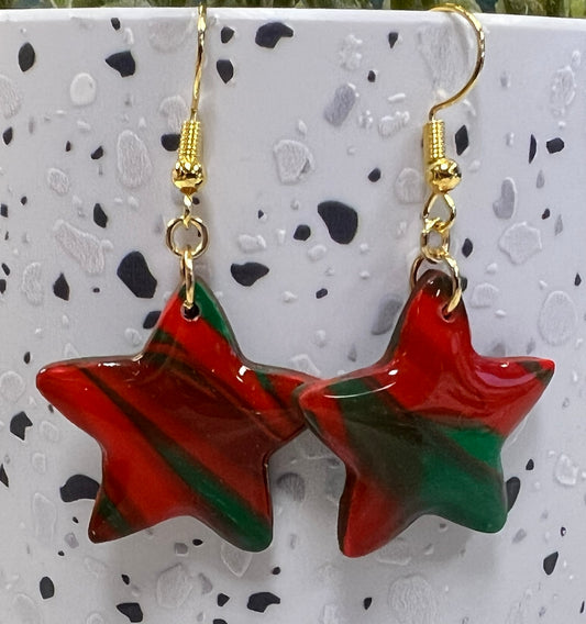 Red & Green Marbled Star Earrings